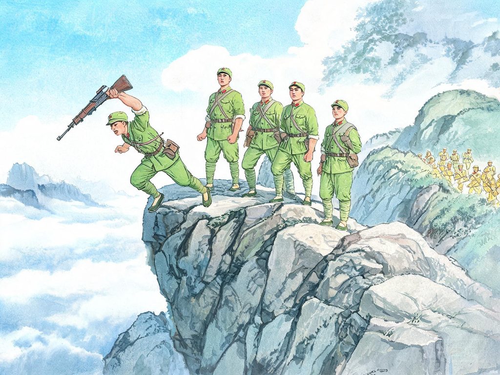 五壮士在狼牙山顶的插画