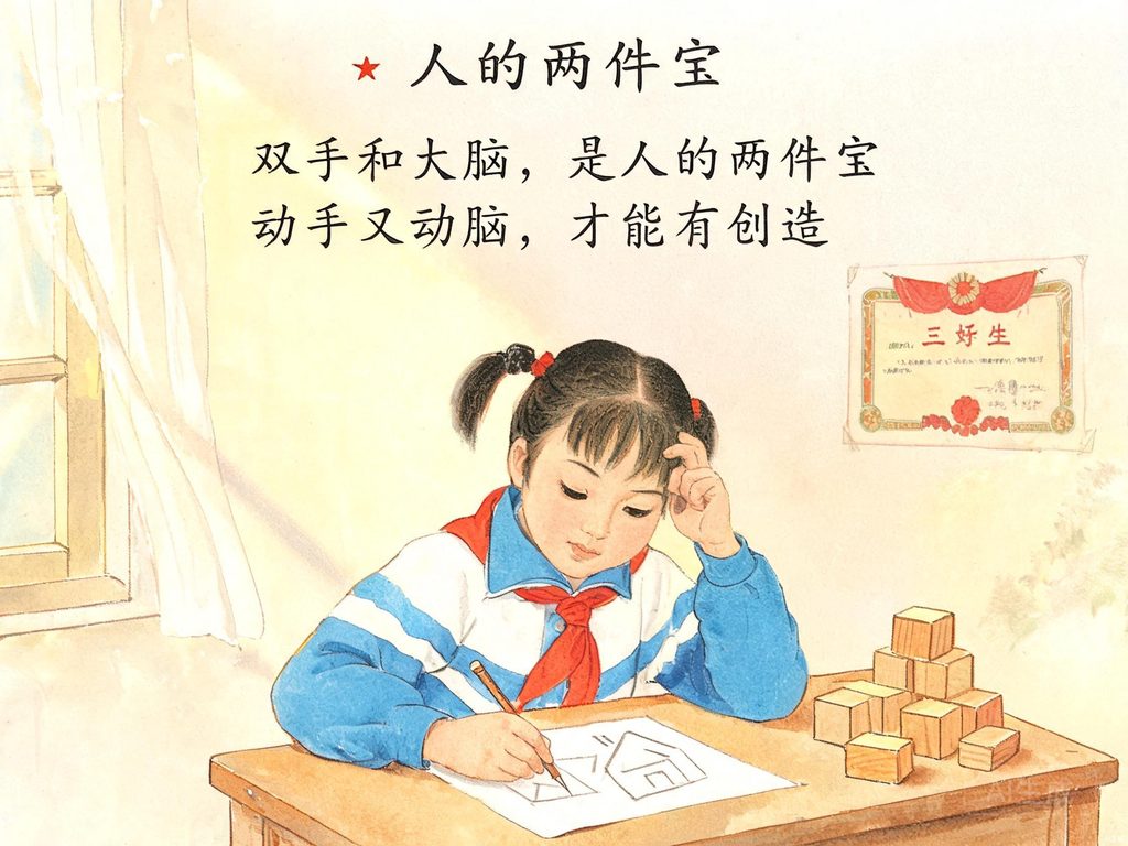 一双手和一个大脑发光的插画