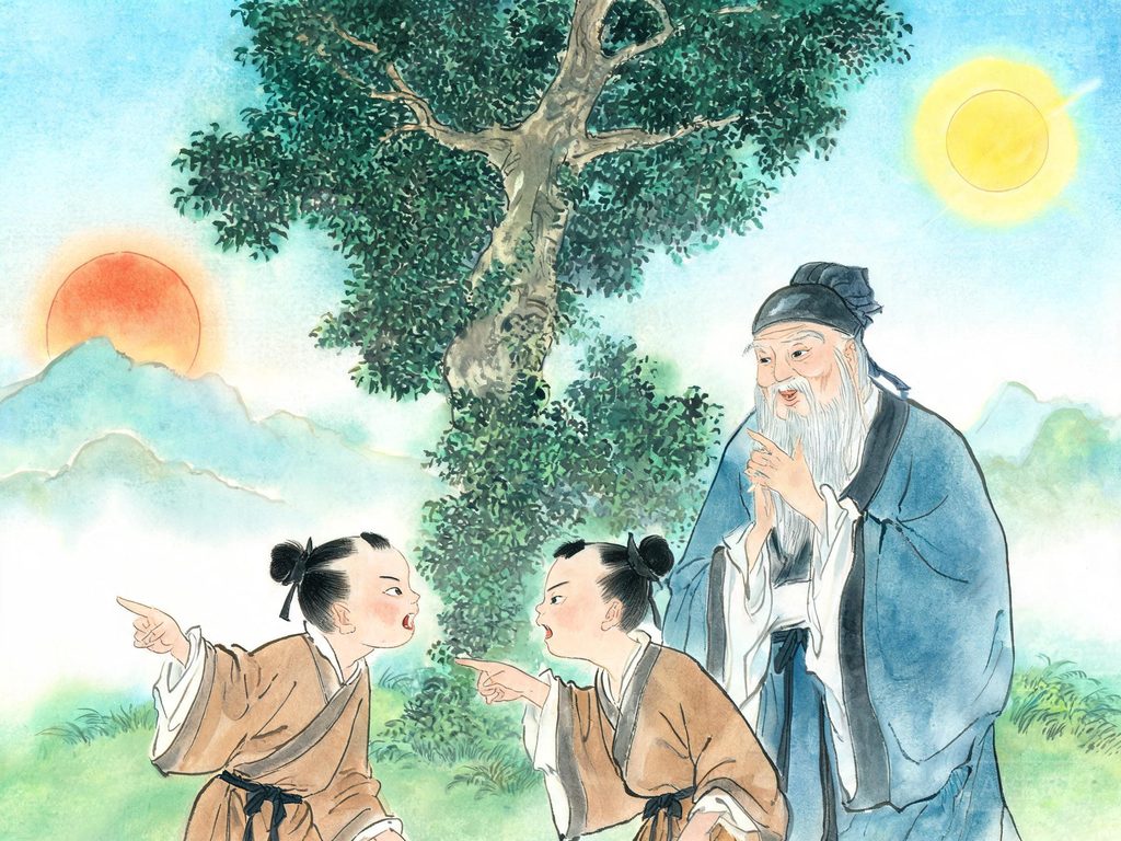 两小儿与孔子辩日的对话插画