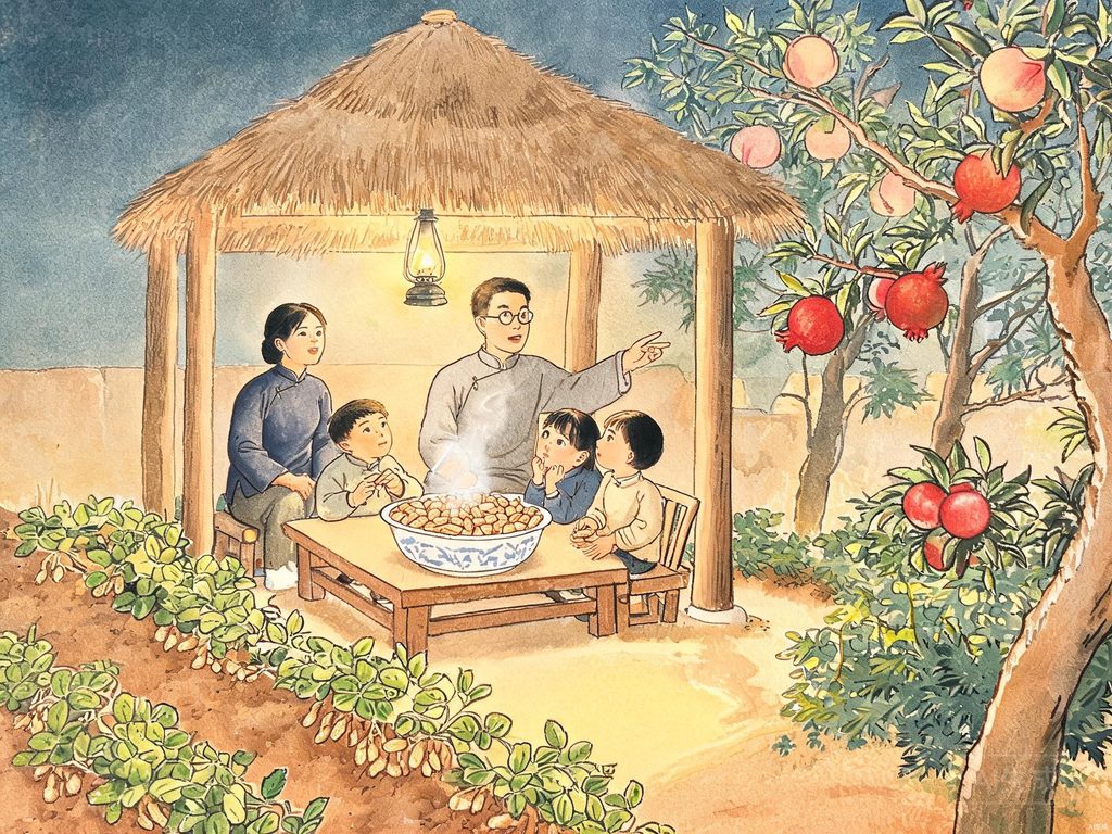 花生地、餐桌和灯光插画