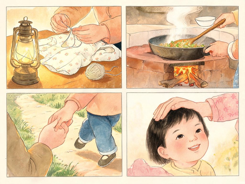 妈妈的手从年轻到粗糙的变化插画