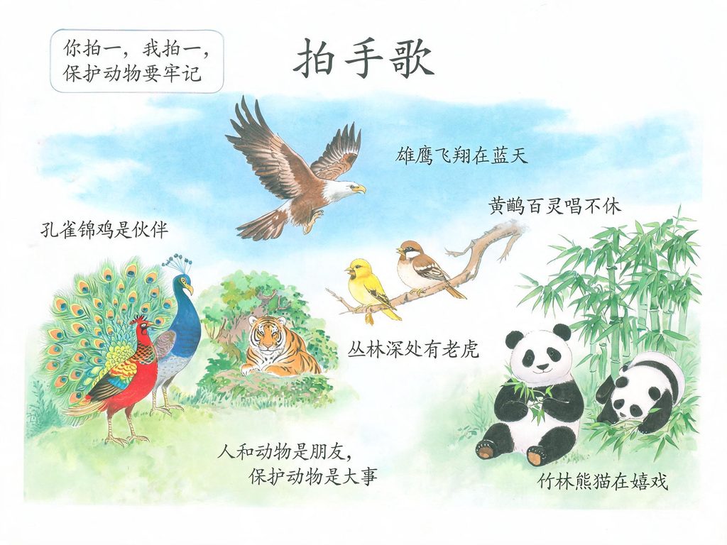小朋友拍手游戏与各种动物插画