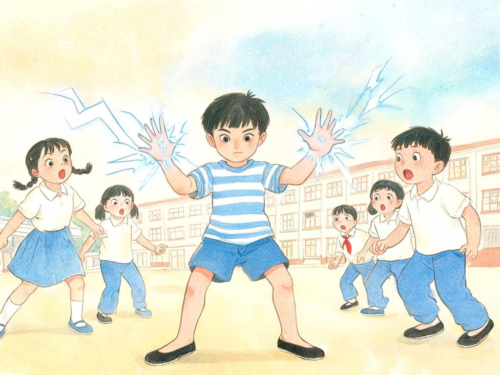 带电的小男孩与火花插画