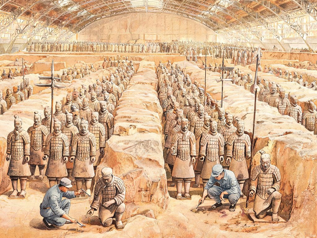 秦兵马俑列阵排列插画