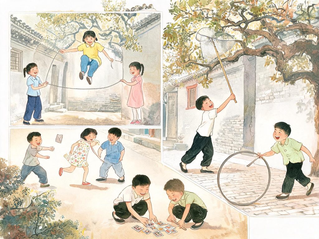孩子们唱着歌在田野奔跑的插画