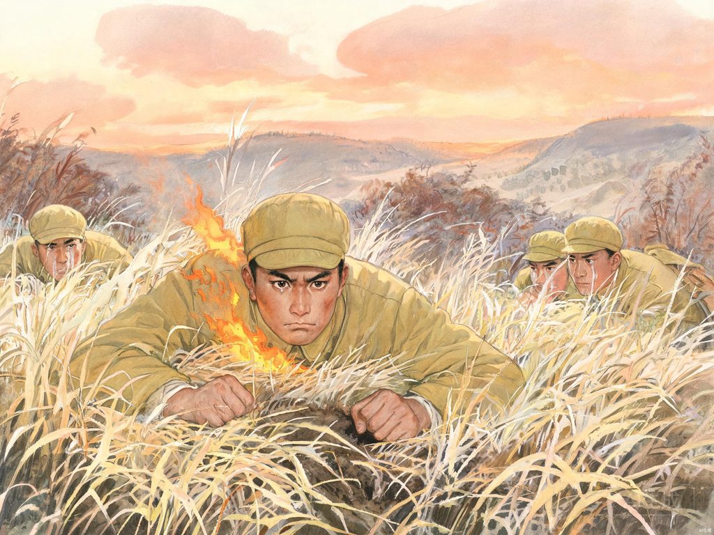 邱少云在烈火中潜伏的壮烈插画