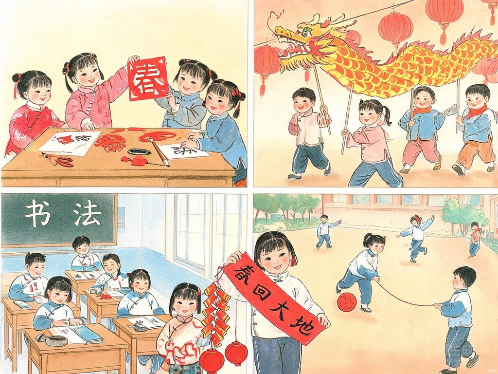 各族小朋友手拉手站在中国地图前的插画