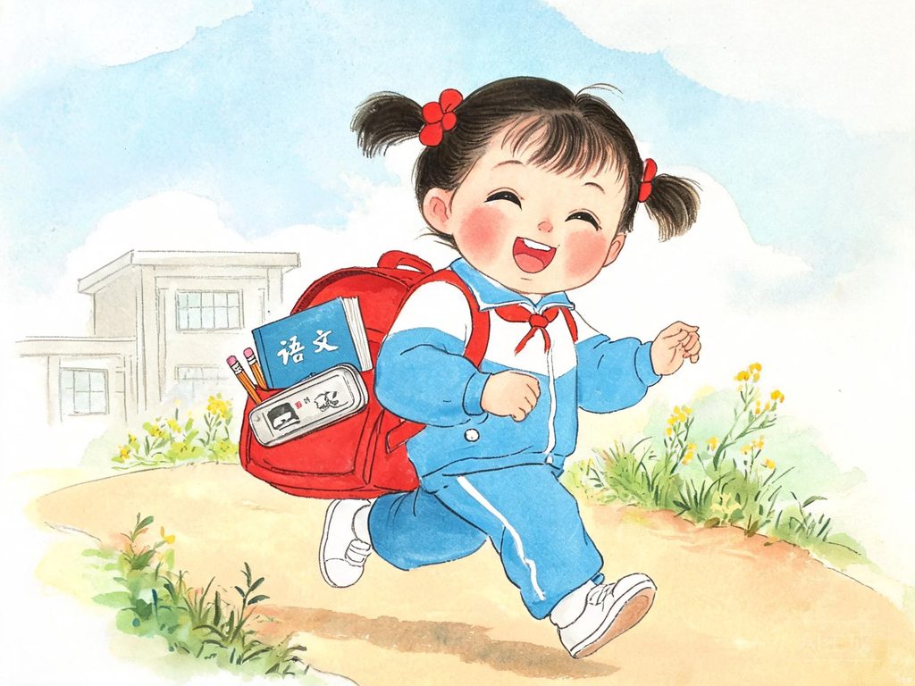 一个打开的小书包里面装着文具的插画