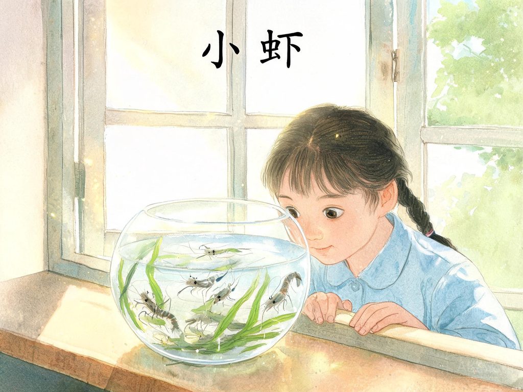 水缸里小虾游来游去的插画