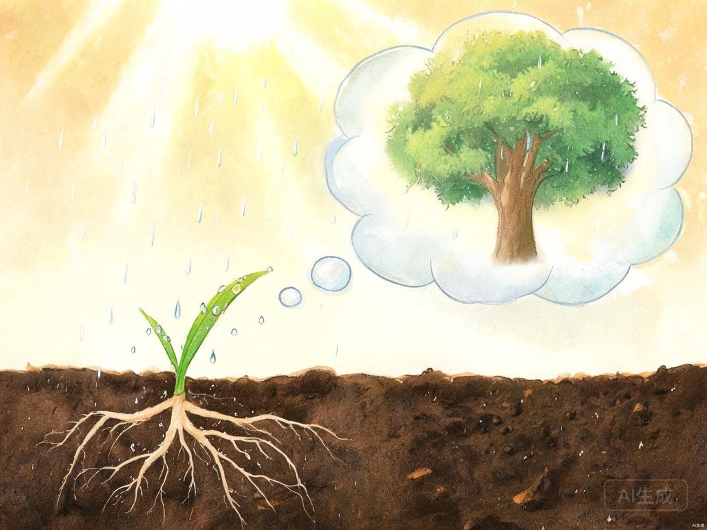 石缝中钻出一株嫩绿小草向阳生长的插画