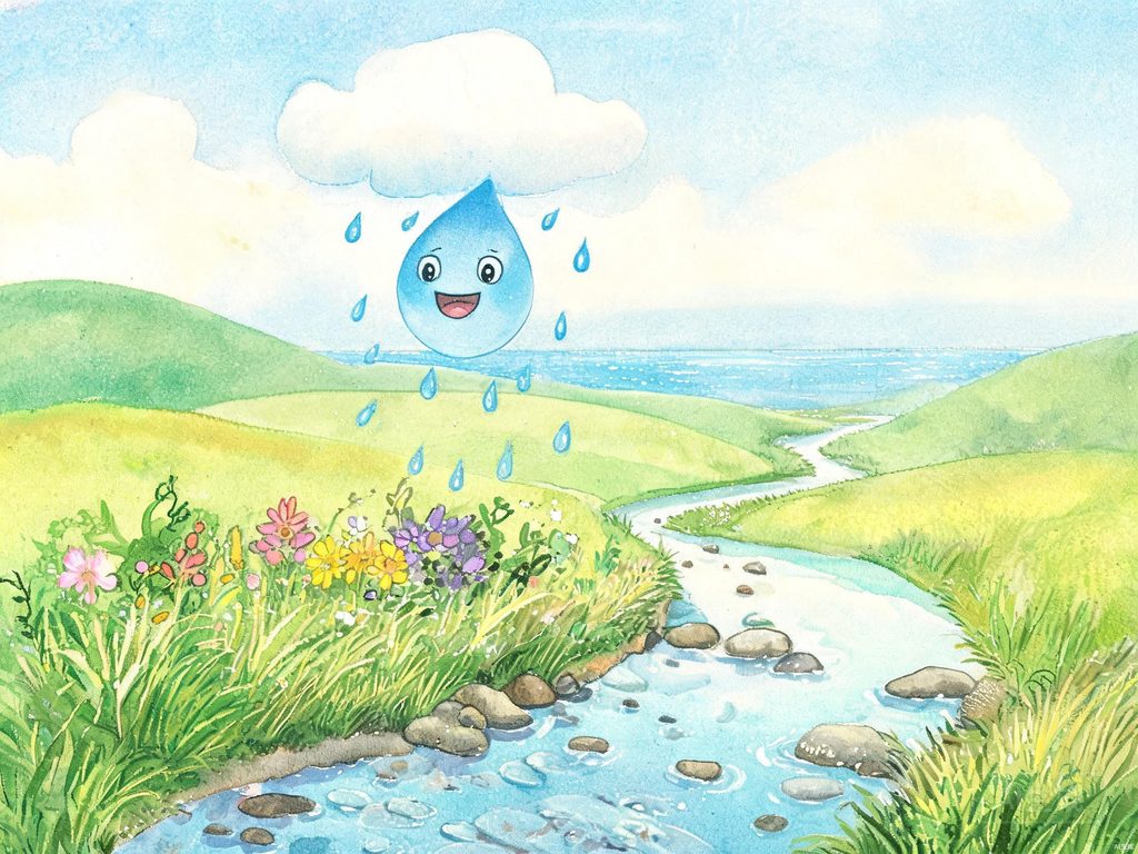 小女孩在云朵梦境里把雨滴变成星星的想象插画