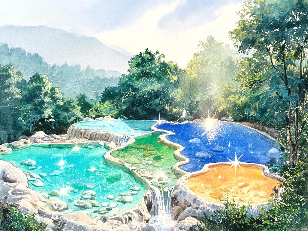 五彩池层层叠叠彩色水池插画
