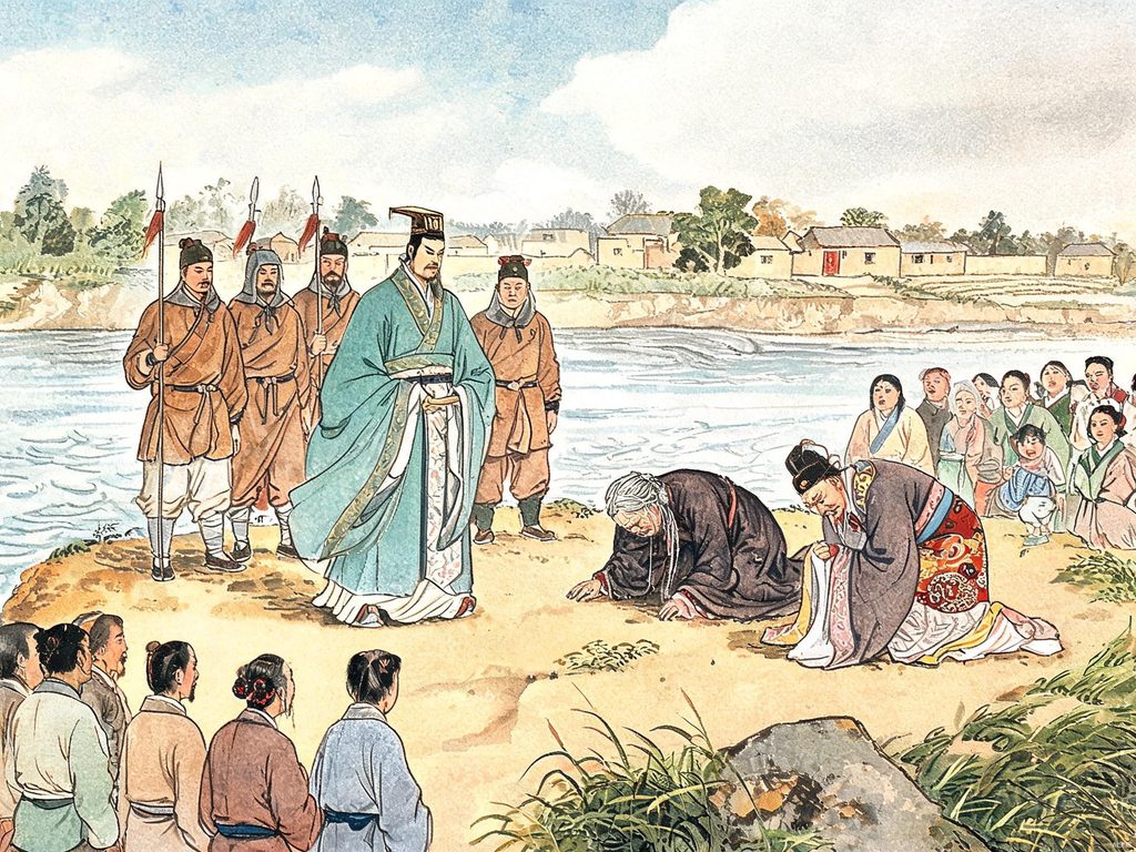 西门豹站在河边插画