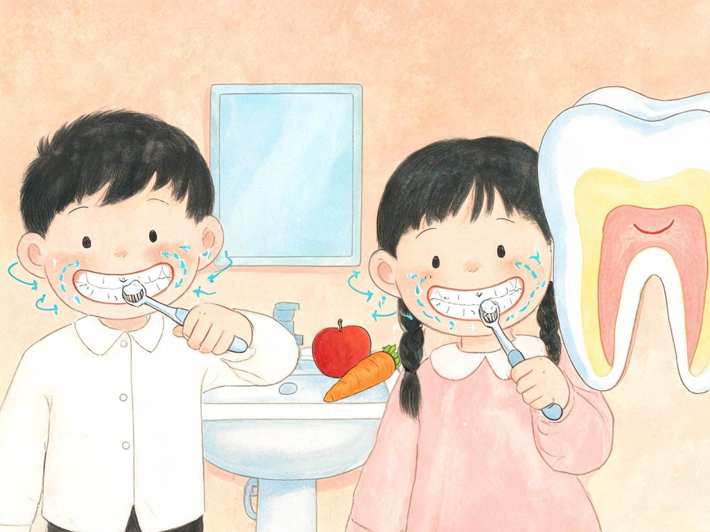 小女孩换牙奶奶讲述扔牙民俗的温馨插画