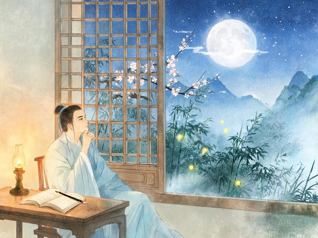 一个人在窗前静听夜色的散文插画