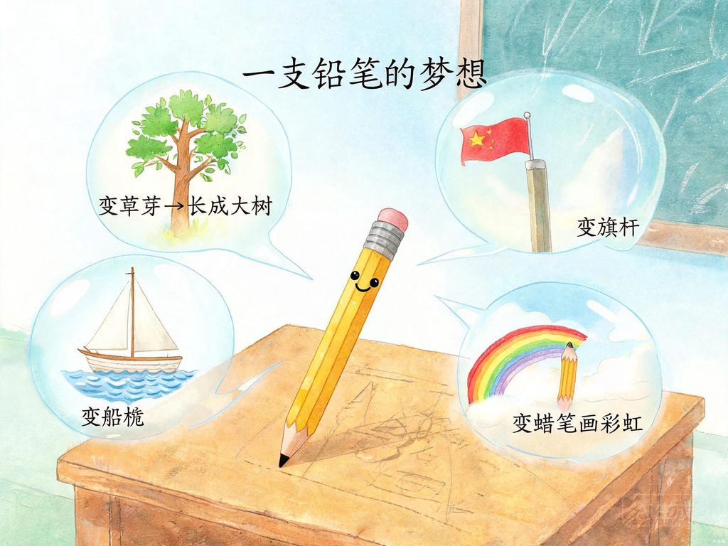 铅笔梦想变成各种东西的插画