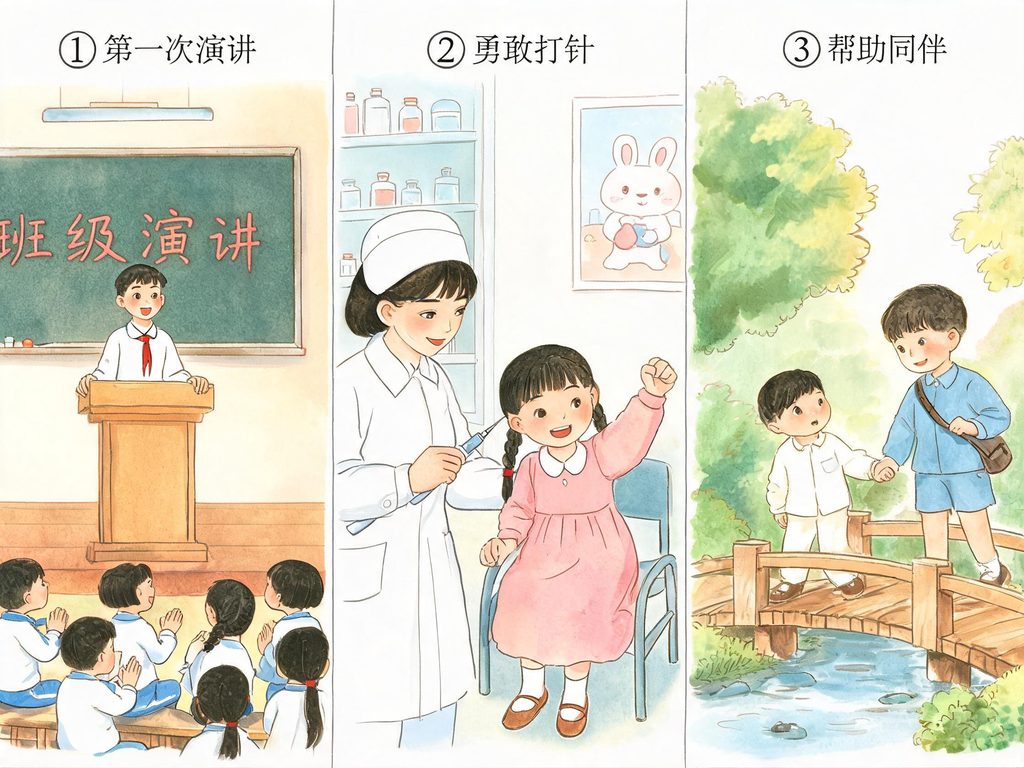 孩子面对挑战鼓起勇气的插画