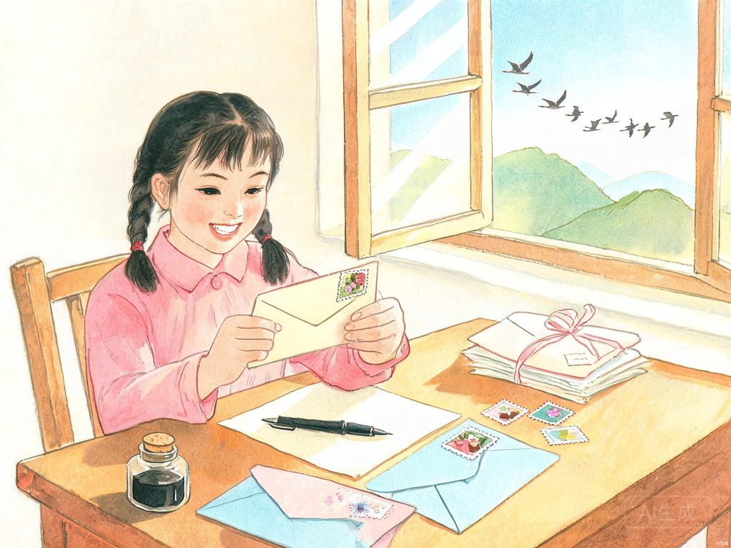 一封信从远方寄来孩子读信的插画