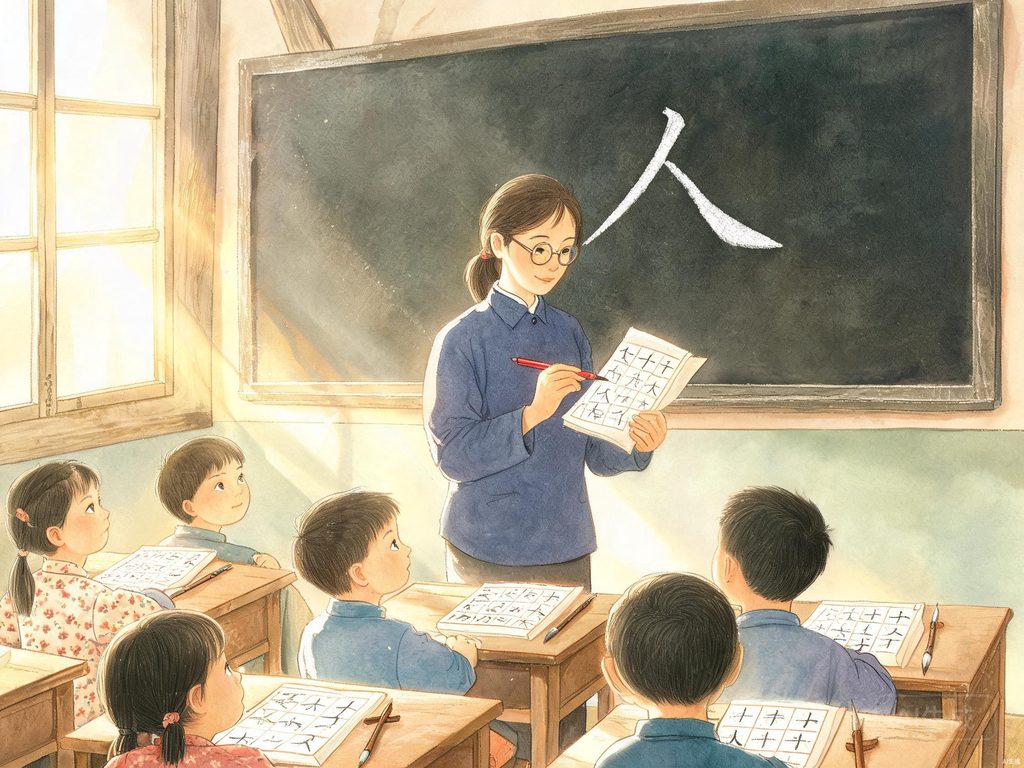 语文老师在黑板前写字的人物插画
