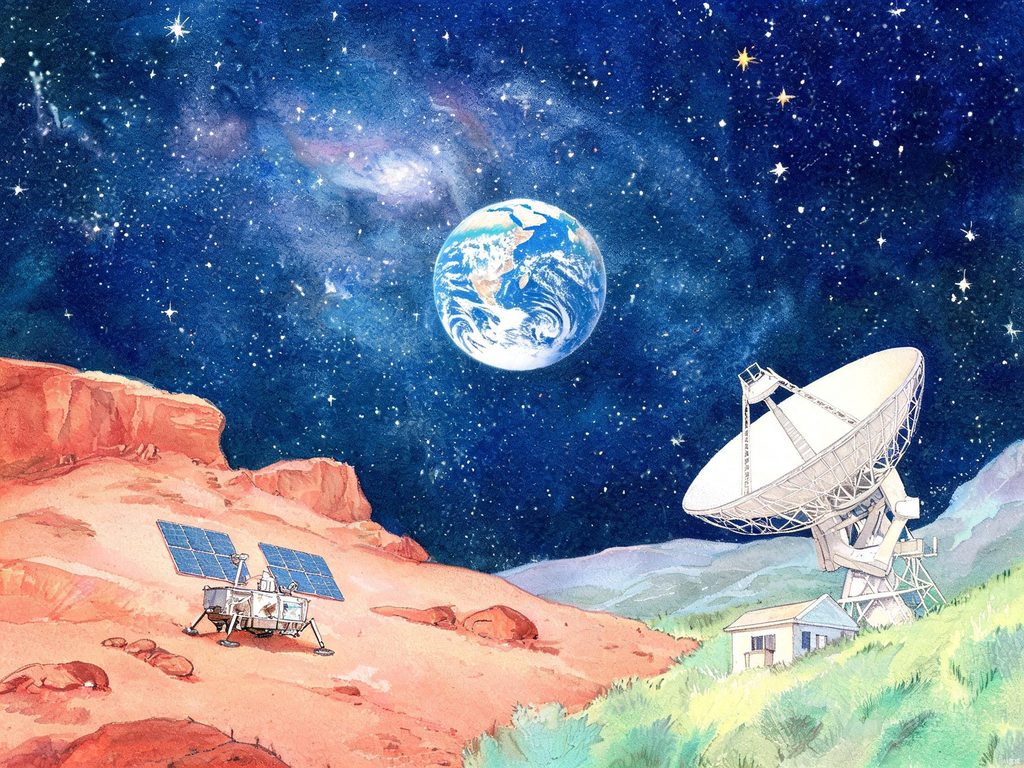 浩瀚宇宙中地球与其他星球探索生命的插画