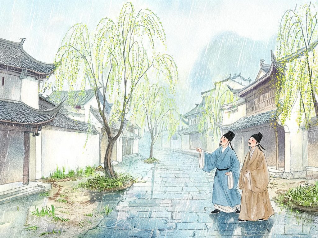 早春嫩草遥看有近却无的插画
