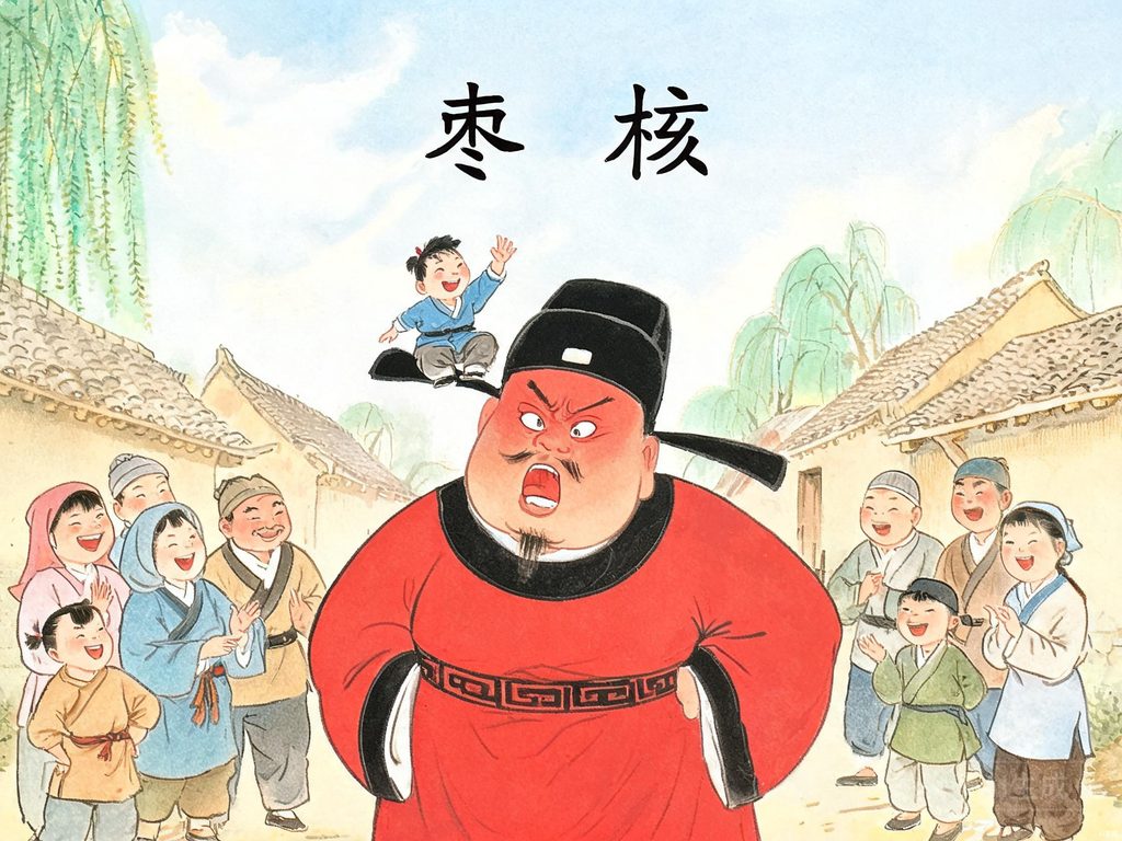 枣核大小的孩子牵着牛回家插画
