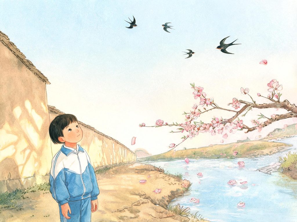 燕子飞去复来、杨柳枯荣、桃花开谢、时间如流水插画
