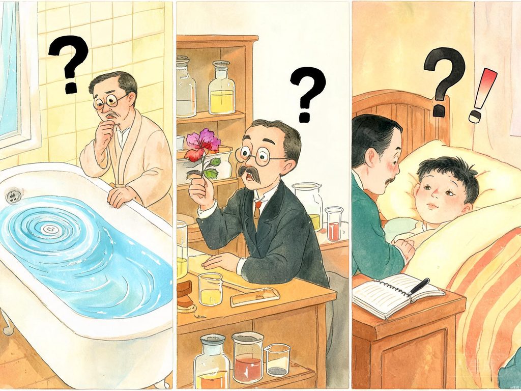 从问号到惊叹号的科学发现插画