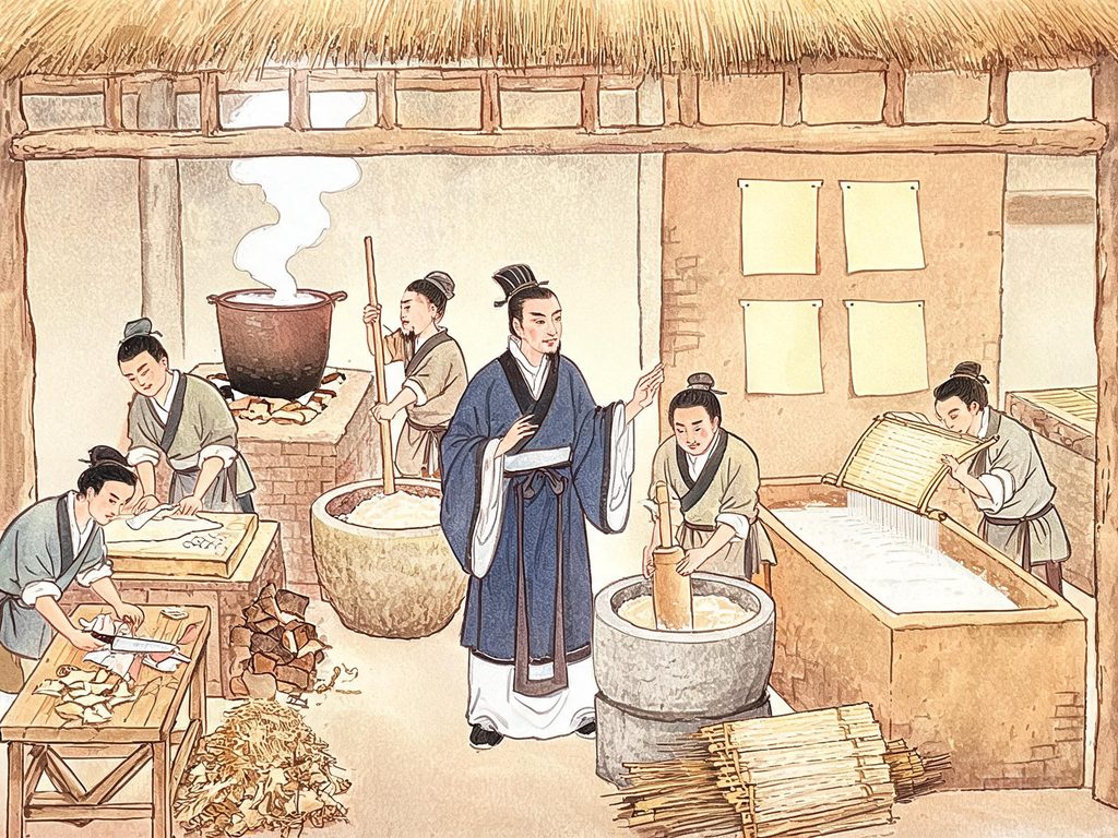 蔡伦造纸过程插画