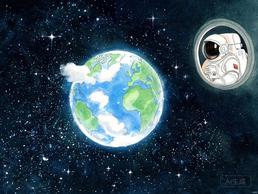 太空中一颗蓝白相间的地球，周围是漆黑的宇宙和星星