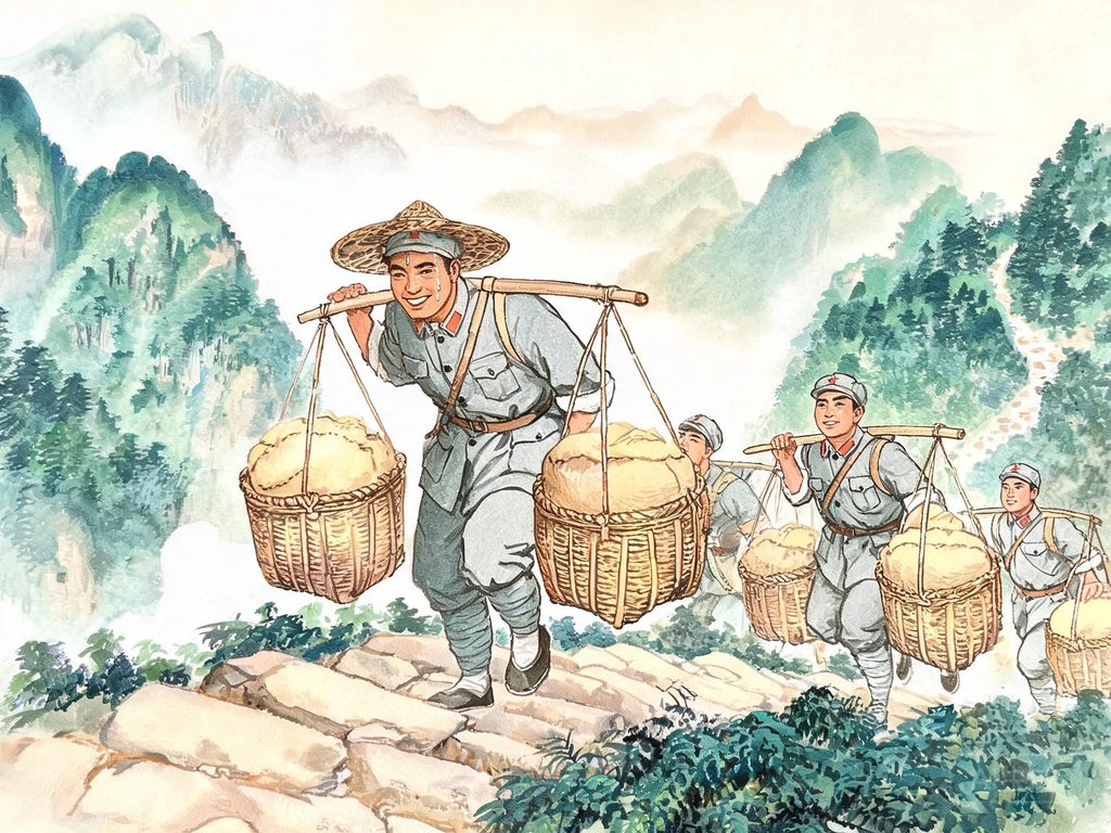 朱德挑粮上井冈山的插画