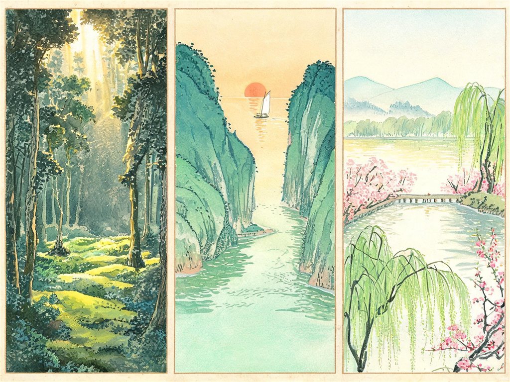 空山深林、天门中断与西湖晴雨三幅小景
