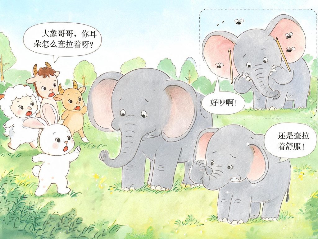 大象耷拉着大耳朵的插画