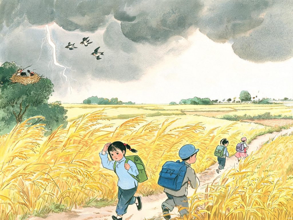 乌云压顶、树弯腰、蚂蚁搬家的风雨前景象