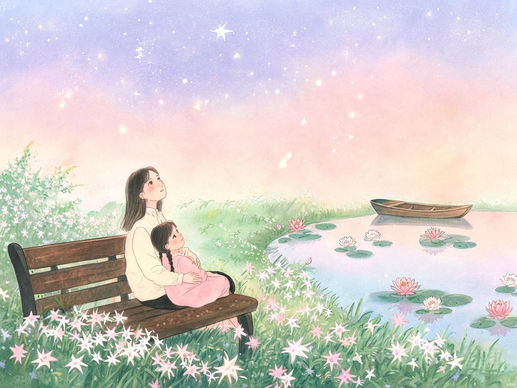 繁星夜空与母亲怀抱的画面