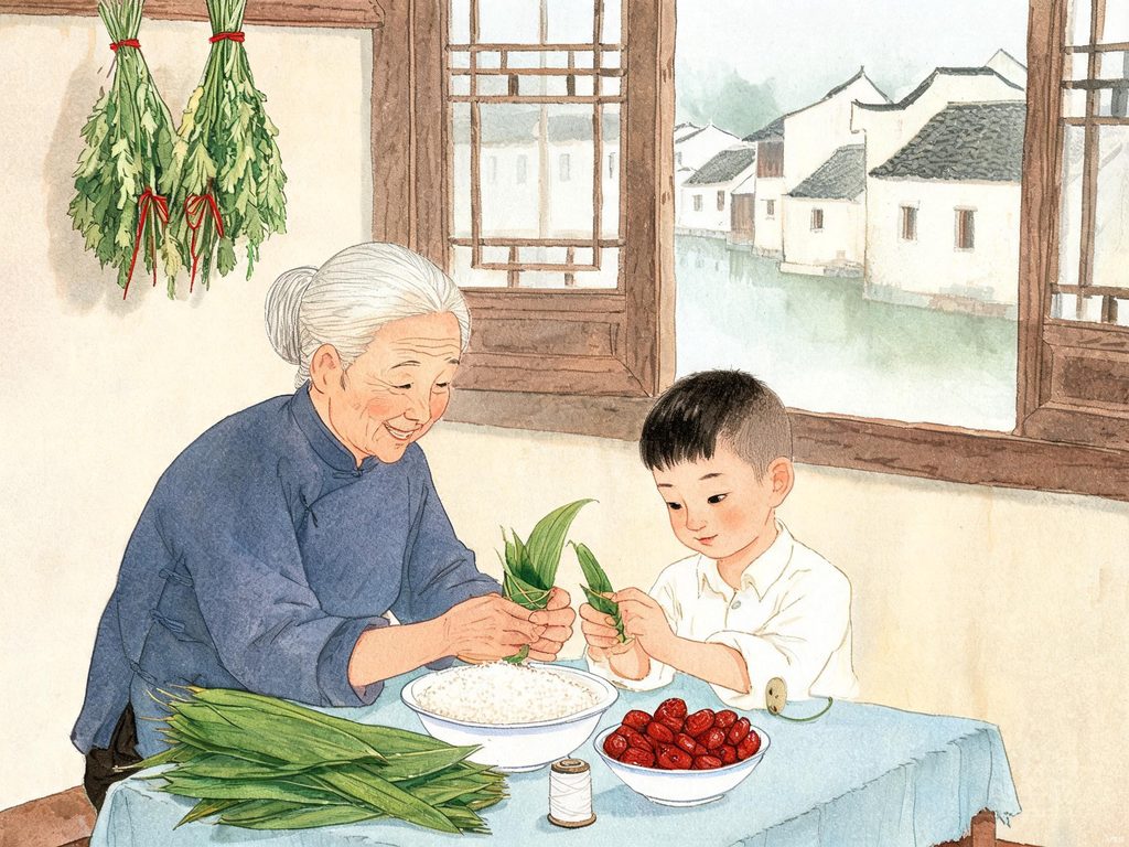 粽子和端午节元素的插画