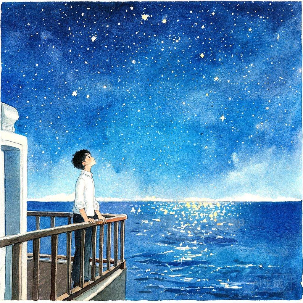 海上夜空中繁星闪烁插画