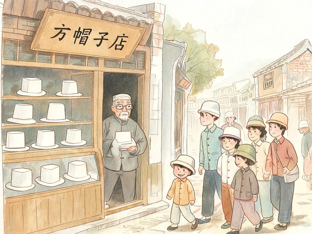 方帽子店和圆帽子对比插画