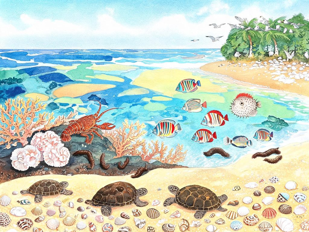 西沙群岛海水珊瑚海鸟插画