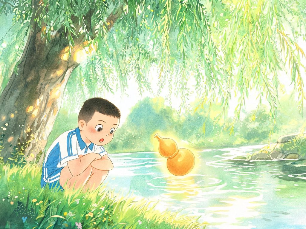 少年王葆与发光宝葫芦的画面