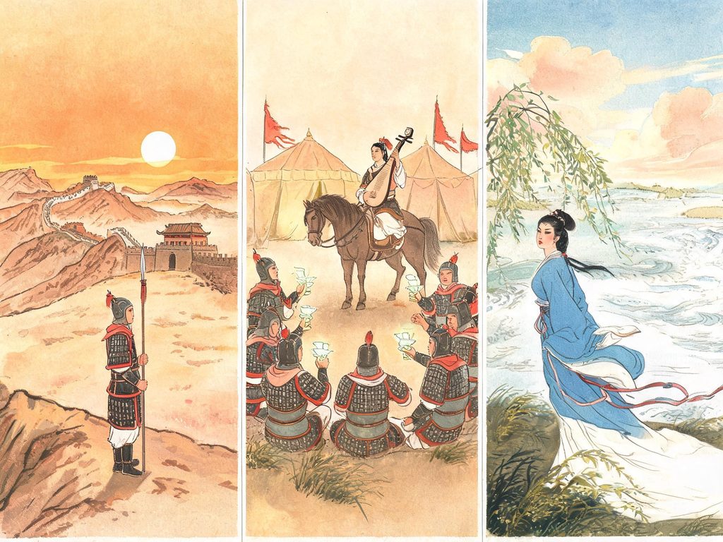边塞明月、葡萄美酒与江东壮士的画面