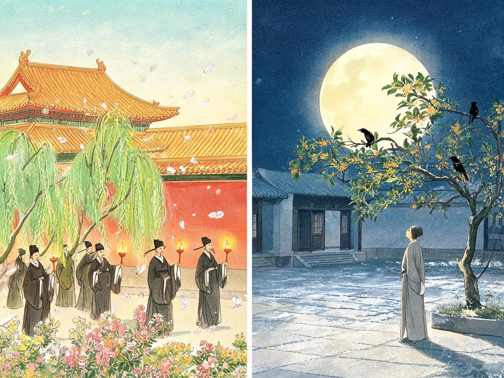 寒食七夕中秋三大节日的诗意插画