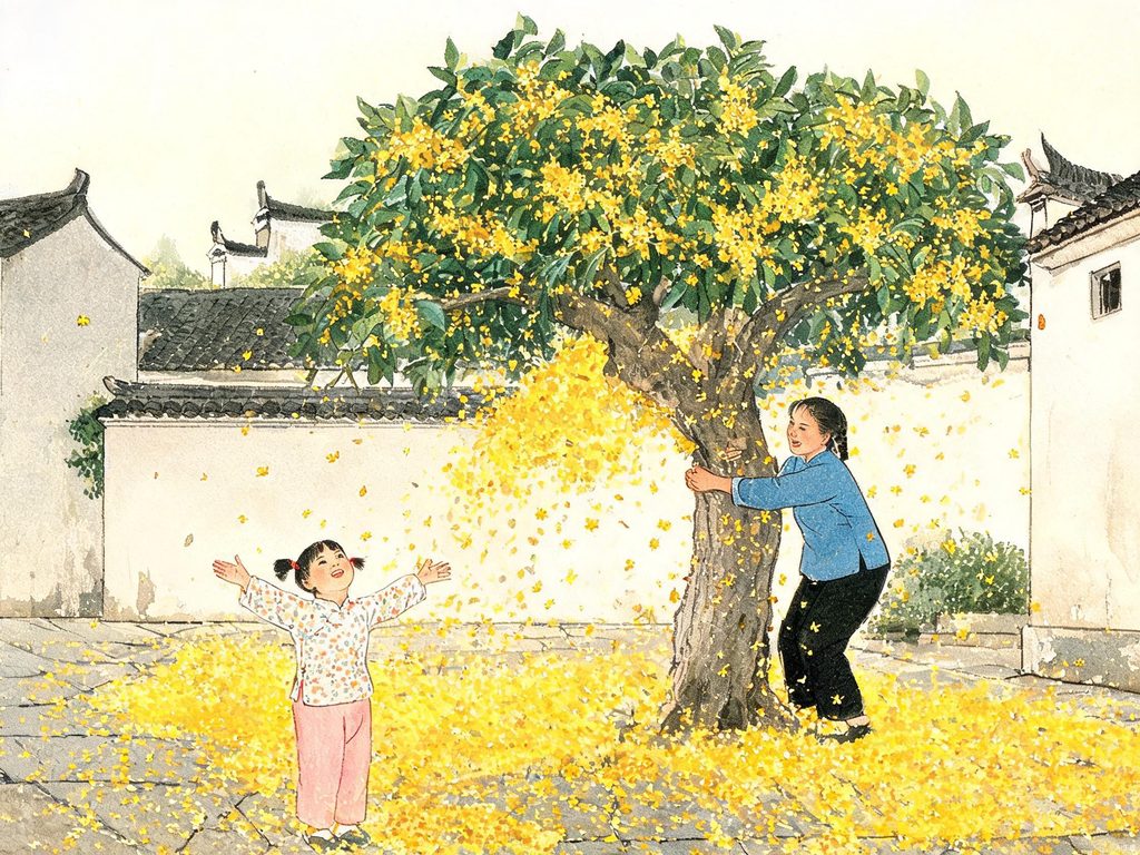 桂花飘落的插画